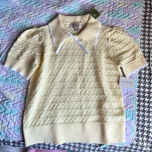 Yellow knit top with Bow Detail